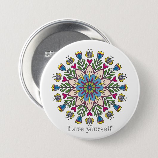 Love yourself mandala flowers 缶バッジ (正面&裏面)