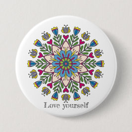Love yourself mandala flowers 缶バッジ