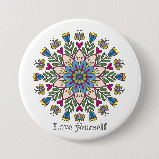 Love yourself mandala flowers 缶バッジ (正面)