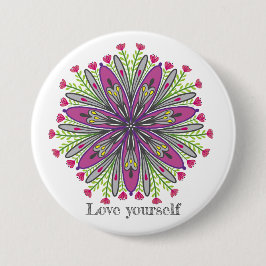 Love yourself mandala flowers 缶バッジ