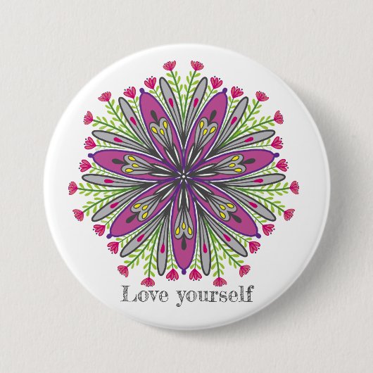 Love yourself mandala flowers 缶バッジ (正面)