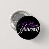 Love Yourself Purple & White Script Button 缶バッジ (正面&裏面)