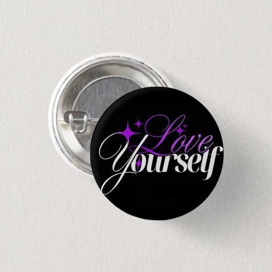 Love Yourself Purple & White Script Button 缶バッジ (正面&裏面)
