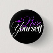 Love Yourself Purple & White Script Button 缶バッジ (正面)