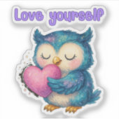 Love Yourself - Self-Love Owl Die-cut Vinyl シール (正面)