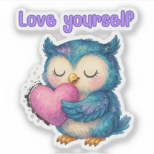 Love Yourself - Self-Love Owl Die-cut Vinyl シール (正面)