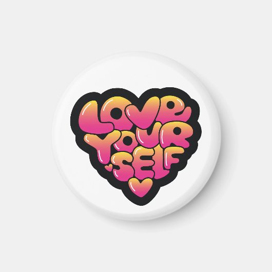 Love Yourself Typography Heart Sticker  マグネット (正面)