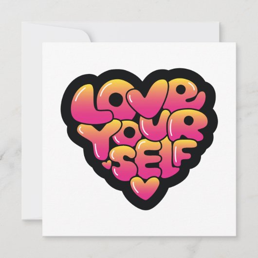 Love Yourself Typography Heart Sticker  招待状 (正面)