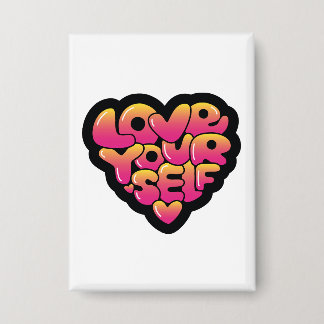 Love Yourself Typography Heart Sticker  缶バッジ