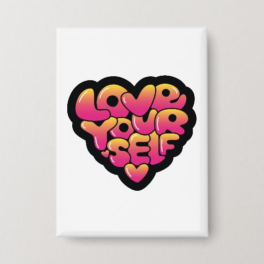 Love Yourself Typography Heart Sticker  缶バッジ (正面)