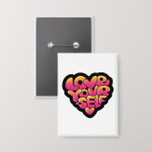 Love Yourself Typography Heart Sticker  缶バッジ (正面/裏面)