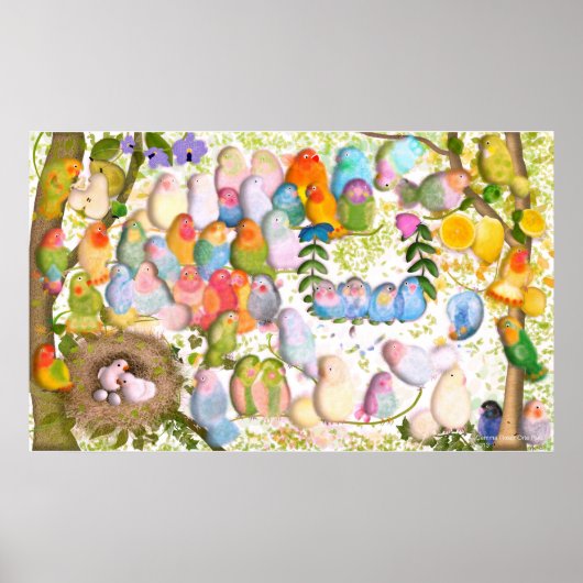 Lovebirds art Illustration by Gemma Orte Designs ポスター (正面)