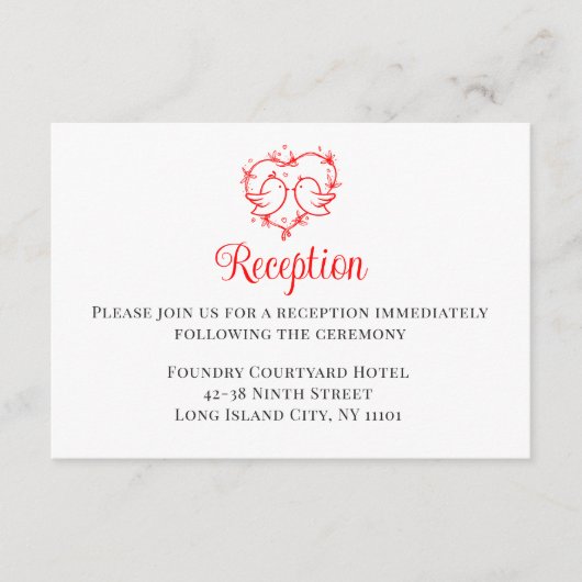 Lovebirds Boho Red Heart Wedding Receptiion エンクロージャーカード (正面)