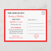 Lovebirds Boho Red Love Heart Just Married Wedding 案内ポストカード (裏面)