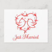 Lovebirds Boho Red Love Heart Just Married Wedding 案内ポストカード (正面)