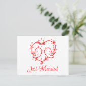 Lovebirds Boho Red Love Heart Just Married Wedding 案内ポストカード (スタンド正面)