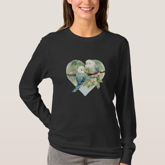 Lovebirds for Bird Lovers, two birds cuddling Tシャツ (正面)