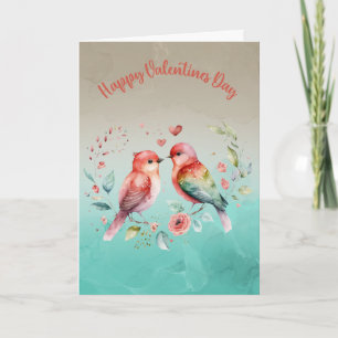 Lovebirds in開花:ハッピーバレンタインデー挨拶 カード