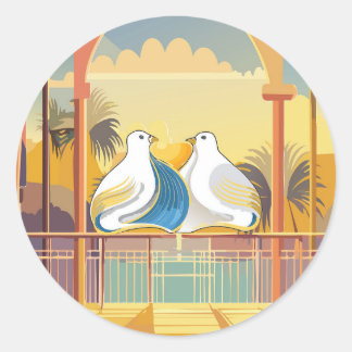 Lovebirds in Paradiseのステッカー ラウンドシール