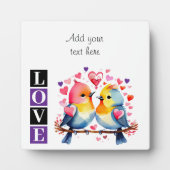 Lovebirds romantic custom text valentine purple フォトプラーク (正面)