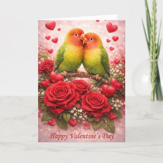 Lovebirds & Roses Valentine’s Day – Romantic シーズンカード (正面)