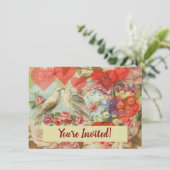 Lovebirds Vintage Antique Heart 招待状 (スタンド正面)