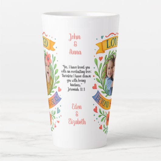 Loved Beyond Measure - Custom Photo & Text Floral カフェラテマグ (正面)