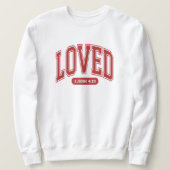 LOVED BY CHRIST Valentine聖なる書物、 経典メンズホワイト スウェットシャツ (デザイン正面)