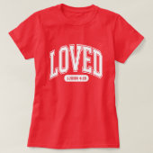 LOVED BY CHRIST VALENTINE聖なる書物、 経典Women's Red Tシャツ (デザイン正面)