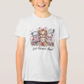 Loved Cherished Blessed Three Teddy Bears Floral トライブレンドＴシャツ (正面)