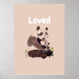 Loved Cute Panda Bear Hugging Baby Nursery Art ポスター