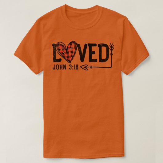 Loved John 316 Red Plaid Heart Christian Valentine Tシャツ (デザイン正面)