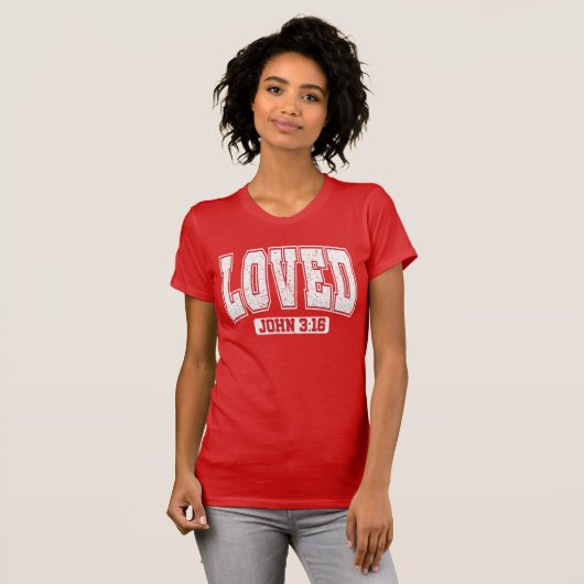 LOVED John 3:16 Bible Verse Christian Valentine Tシャツ (正面フル)