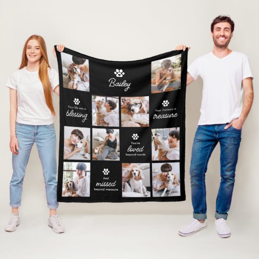 Loved & Missed Pet Dog Memorial 10-Photo Collage フリースブランケット (インサイチュ)