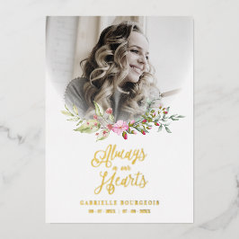 Loved One Woman In Memoriam Funeral Pink Wreath 箔招待状