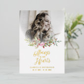 Loved One Woman In Memoriam Funeral Pink Wreath 箔招待状 (立ち正面)