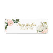  lovelyピンクの花の白いかぼちゃの秋のベイビーシャワー ラベル (正面)