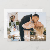 Lovely エレガント 4 Photo Collage's 結婚 Thank You P ポストカード (正面/裏面)