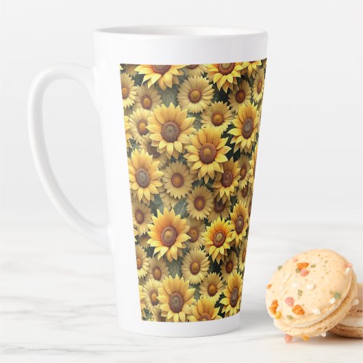 Lovely 3D Sunflowers カフェラテマグ (インサイチュ)