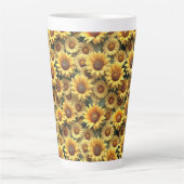 Lovely 3D Sunflowers カフェラテマグ (正面)