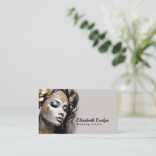 Lovely 690でギラギラしたシルバーと金ゴールドの花模様 名刺 (スタンド正面)