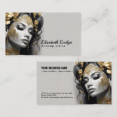 Lovely 690でギラギラしたシルバーと金ゴールドの花模様 名刺 (正面/裏面)