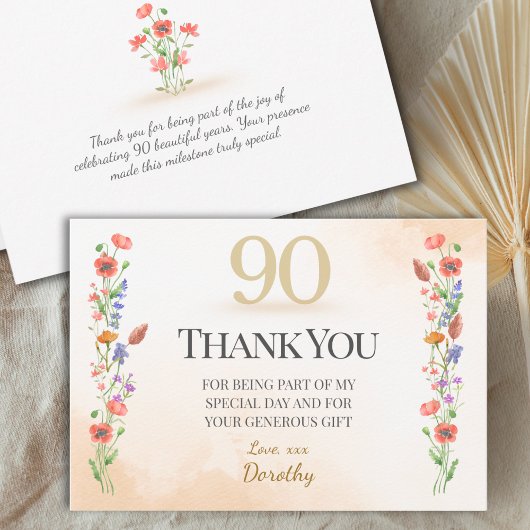 Lovely 90th Birthday – Wildflower Design サンキューカード