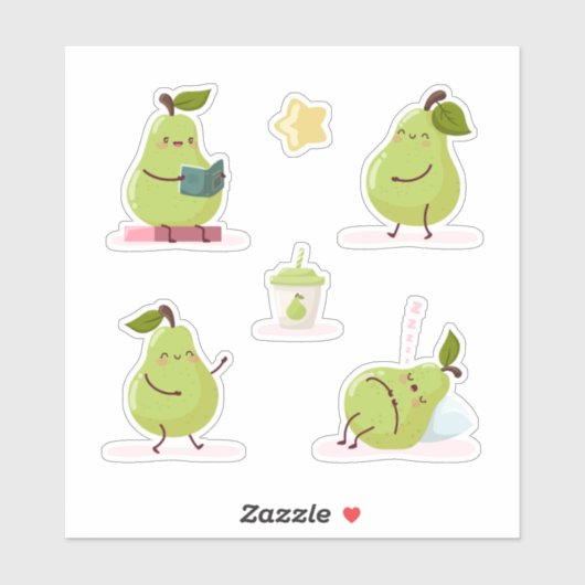 Lovely and funny set of pears シール (シート)