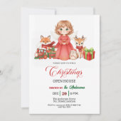 Lovely Angel Forest Animals Christmas Open House 招待状 (正面)