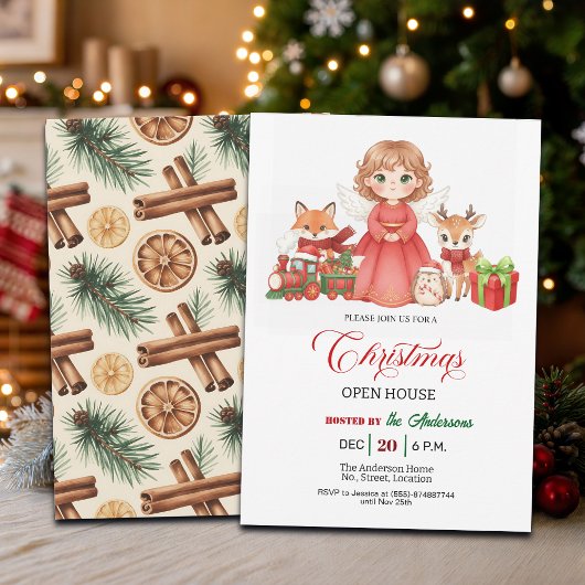 Lovely Angel Forest Animals Christmas Open House 招待状