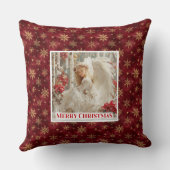 Lovely Angel Poinsettia Red Gold Holiday Christmas クッション (裏面)