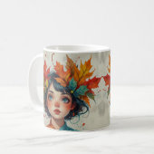 Lovely Autumn Girl with Fall Leaves コーヒーマグカップ (正面左)