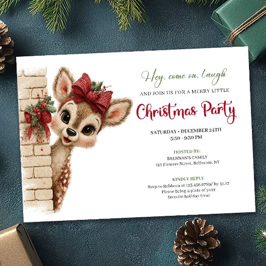 Lovely baby fawn editable Christmas party invite 招待状