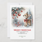 Lovely Baby Fawn Winter Scene Watercolor Greeting  シーズンカード (正面)